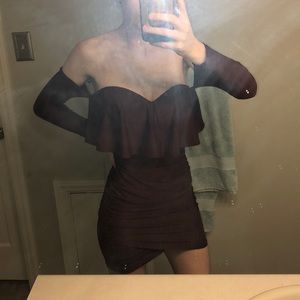 Burgundy off the shoulder homecoming dress